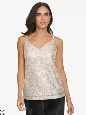 Calvin Klein Champagne Sequin V-Neck Tank